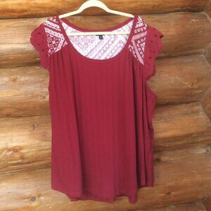 Torrid Rhubarb Western Festival Crocheted Ruffle Sleeve Swing Top Size 4 (4X-26)